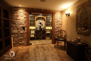 Photo of a large classic wine cellar in Cincinnati with ceramic flooring and storage racks.