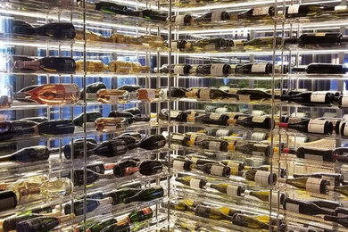 Large nautical wine cellar in Los Angeles with storage racks.
