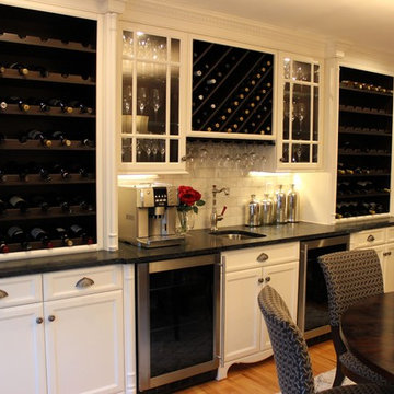 Luxurious Transitional Custom Wine Bar w/White Cabinetry & Soapstone Countertop
