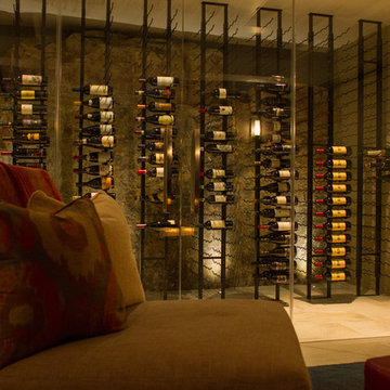 Modern Wine Cellar in West Vancouver with Metal Wine Racks