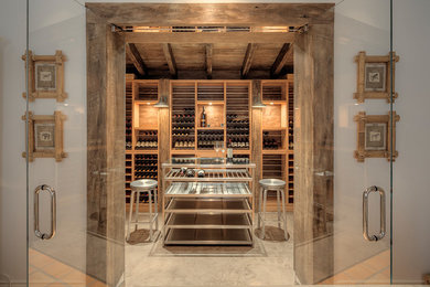 Example of a trendy wine cellar design in Miami with storage racks