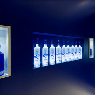 Inspiration pour une cave à vin design de taille moyenne avec un sol en carrelage de porcelaine et un présentoir.
