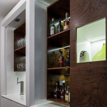 Partywall// Walnut Burl Cabinetry and Storage with Integral LED Lighting