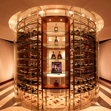 Rose Gold Satin glass door Rounded Stainless Steel Wine Cellar / Wine Cabinet