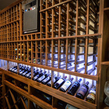Southern California Transitional Wine Cellar Wooden Wine Racks and Bins