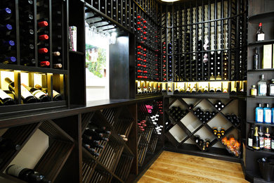 This is an example of a large wine cellar in Melbourne with storage racks.