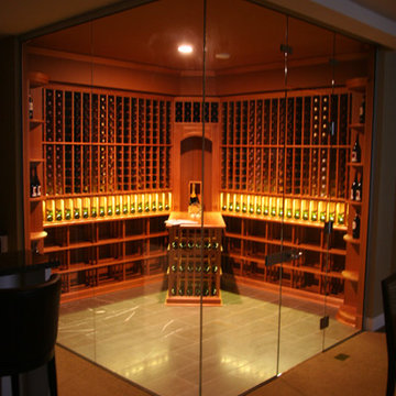 Traditional Wine Racking with Glass Wall and Door System | Premium Wood Wine Cel