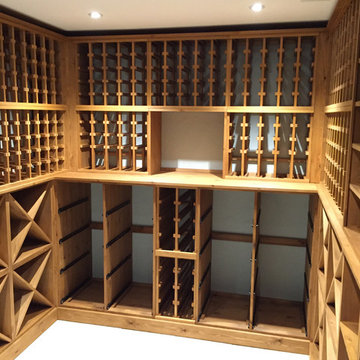 Underground wine cellar in East Sussex using pine wood with an oak stain