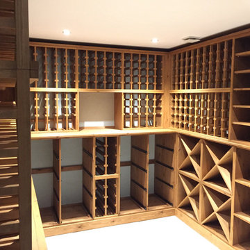 Underground wine cellar in East Sussex using pine wood with an oak stain