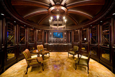 Wine cellar - mid-sized traditional marble floor wine cellar idea in Indianapolis with diamond bins