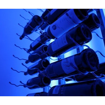 Wine Bottles Situated on Metal Wine Racks - Blue LED