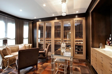 Small trendy wine cellar photo in Toronto with display racks