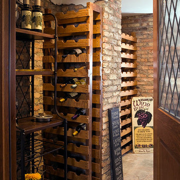 Wine Cellar with Two Panel Oak and Leaded Glass Door