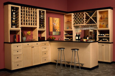 Example of a mid-sized transitional vinyl floor and gray floor wine cellar design in New York with storage racks