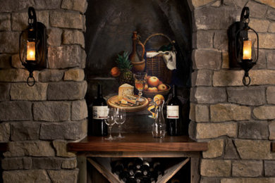 Large elegant gray floor wine cellar photo in Detroit with display racks