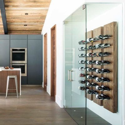 Wine cellar - contemporary dark wood floor wine cellar idea in Denver