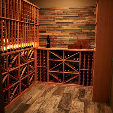 Wooden Wine Racks Wine Cellar with Wood Floor and Feature Wall
