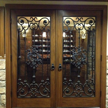 Wrought Iron, Mahogany Arya Wine Cellar Door with Grape Design by ETO Doors