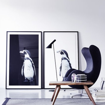 Schwarz-weiß Wandbild mit Pinguin Motiv