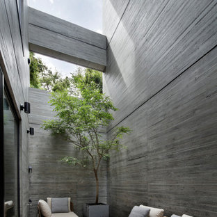 Idee per un grande patio o portico minimalista nel cortile laterale con piastrelle e nessuna copertura