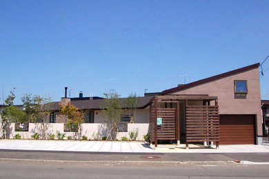 Imagen de fachada minimalista de una planta con tejado de un solo tendido