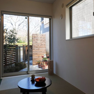 Diseño de dormitorio principal, contemporáneo, pequeño, con paredes blancas y tatami
