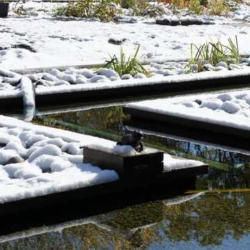 暖炉と庭に噴水カエル（北海道千歳市）