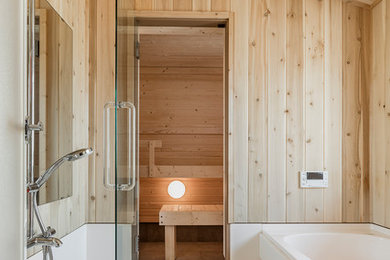 Skandinavisk inredning av ett badrum
