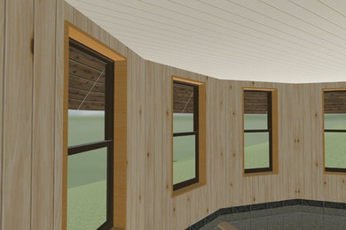 Großes Modernes Badezimmer En Suite mit Whirlpool, hellem Holzboden und beigem Boden in Sonstige