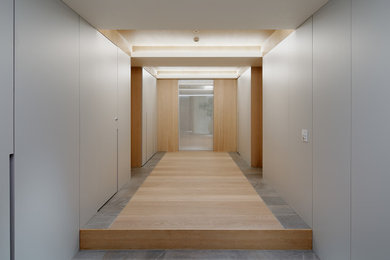 Foto de hall minimalista grande con paredes grises