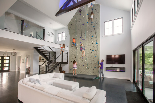 This Family Put a 26-Foot Rock Climbing Wall in Their Living Room