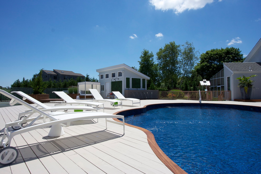 This is an example of a beach style pool in New York.