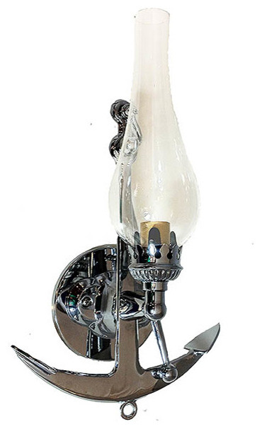 Anchor Nautical Wall Sconce by Shiplights, Solid brass, Polished Chrome