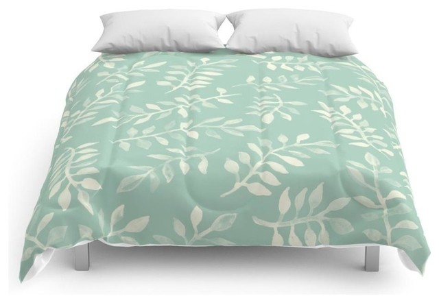 Painted Leaves A Pattern In Cream On Soft Mint Green Comforter