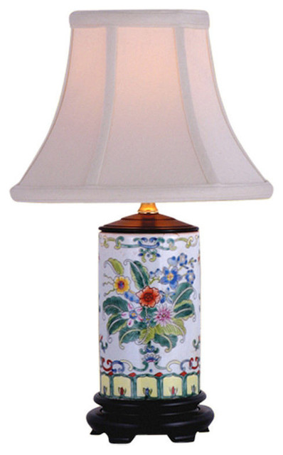 Floral Motif Porcelain Vase Table Lamp 15"