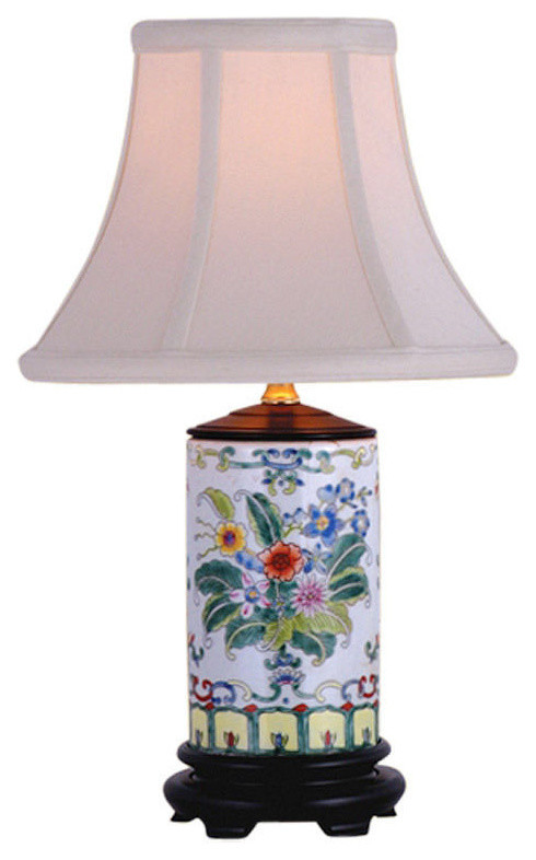Floral Motif Porcelain Vase Table Lamp 15"