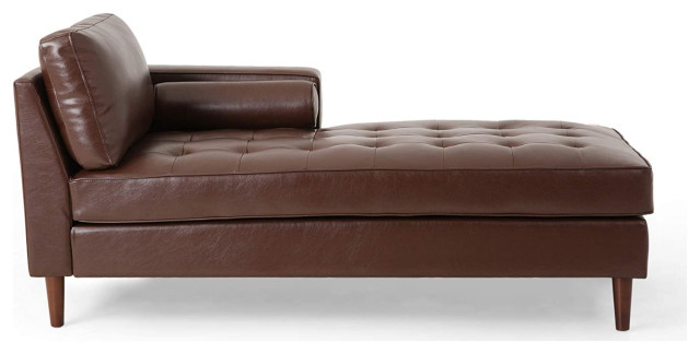 Upholstered Chaise Lounge, Dark Brown + Espresso - Transitional