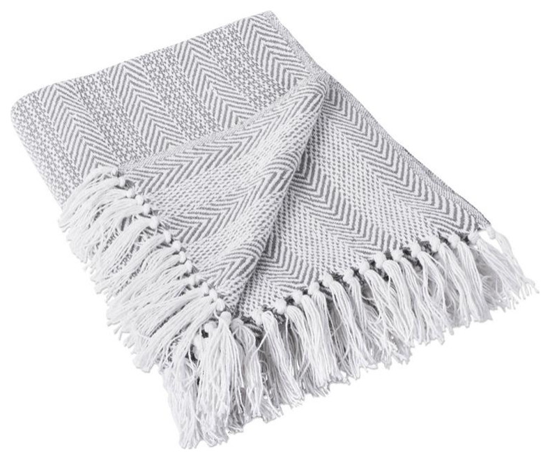 DII 60x50" Modern Cotton Herringbone Stripe Throw in Gray/White