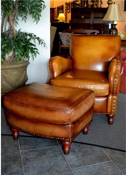 Leather Chair and Ottoman with Nailhead Trim-Austin ...
