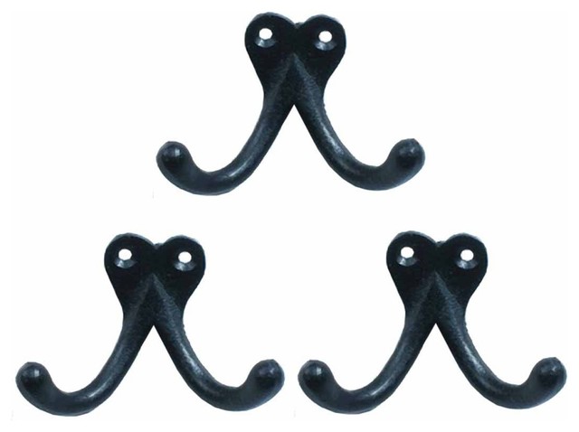 Double Wall Hook Black Wrought Iron Hat and Coat Hook - Set of 3