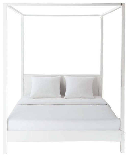 Letto a baldacchino 160 x 200 cm bianco sporco in legno Celeste ... Letto a baldacchino 160 x 200 cm bianco sporco in legno Celeste ...