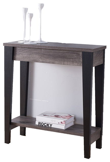 Transitional Modern Entry Console Table With Drawer, Black & Distressed ...