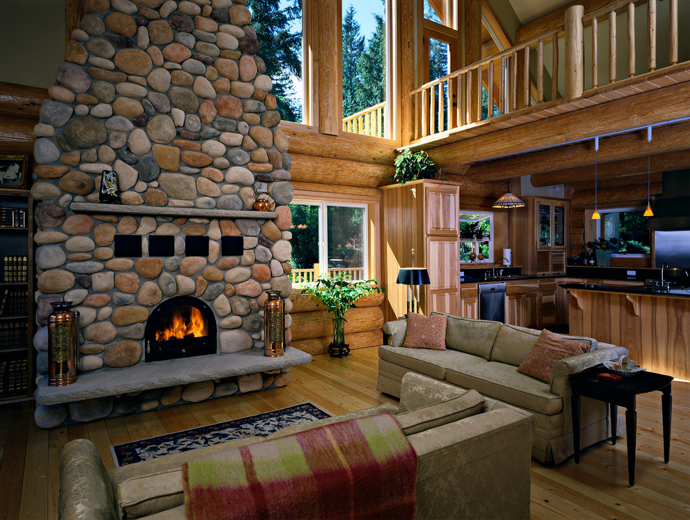 Lovely Log Cabin Traditional Living Room Seattle by Sam Van