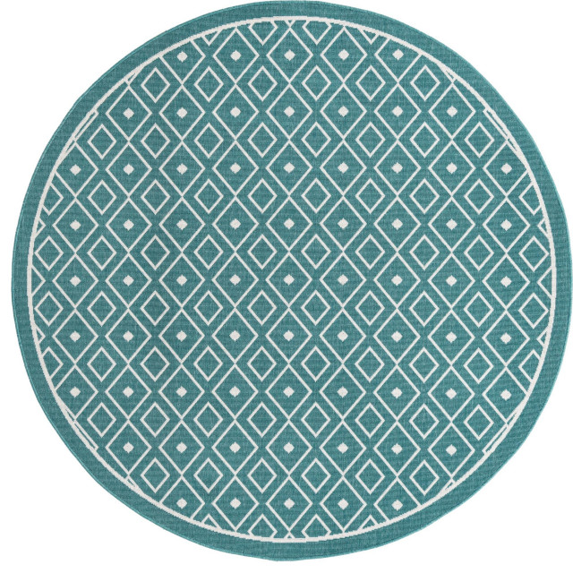 Rug Unique Loom Outdoor Trellis Teal Round 7' 0 x 7' 0 Contemporary