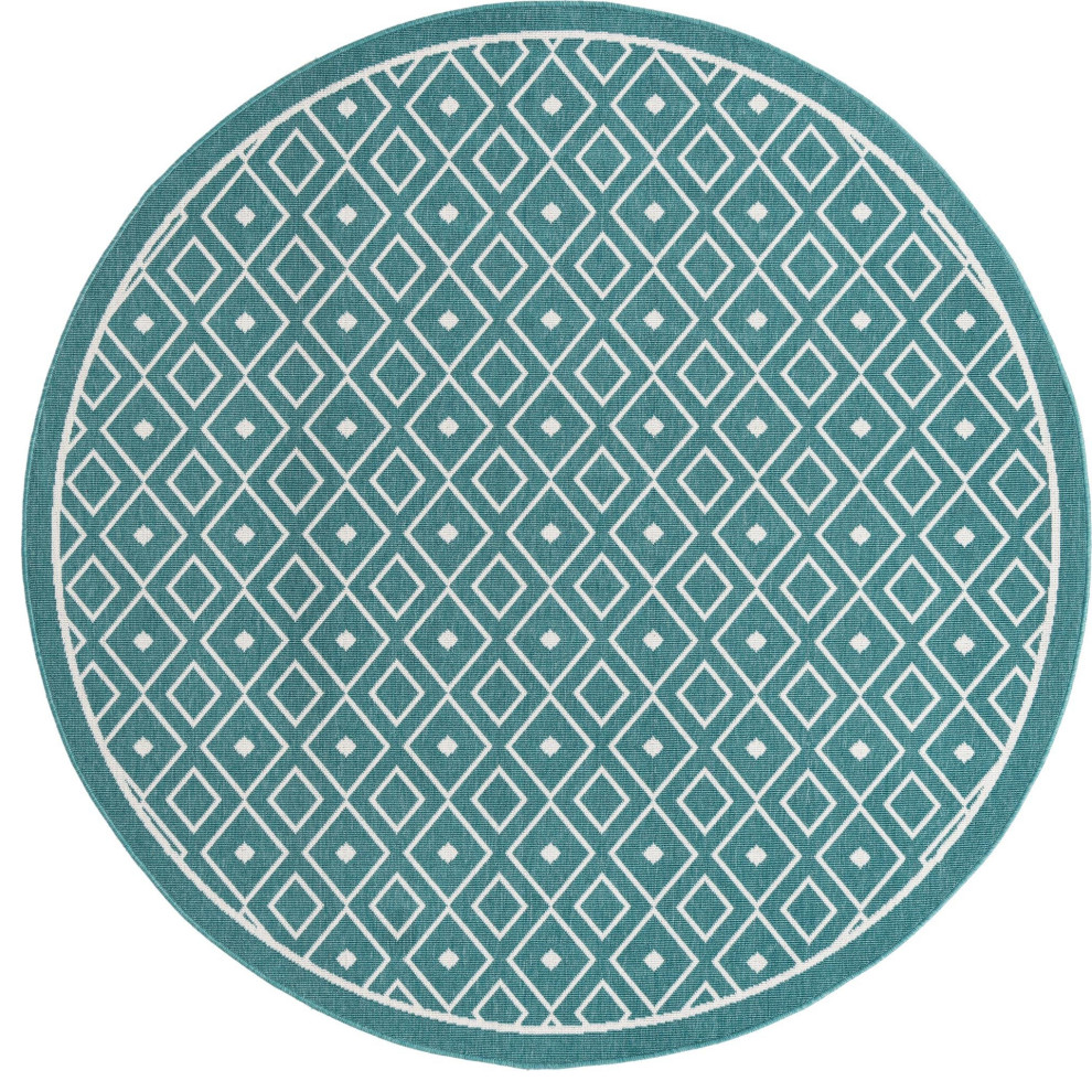 Rug Unique Loom Outdoor Trellis Teal Round 7' 0 x 7' 0 Contemporary Outdoor Rugs by