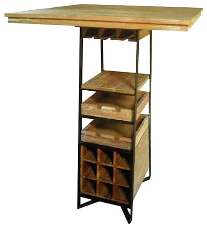 Recycled Teak and Steel Bistro Table With Wine Bar