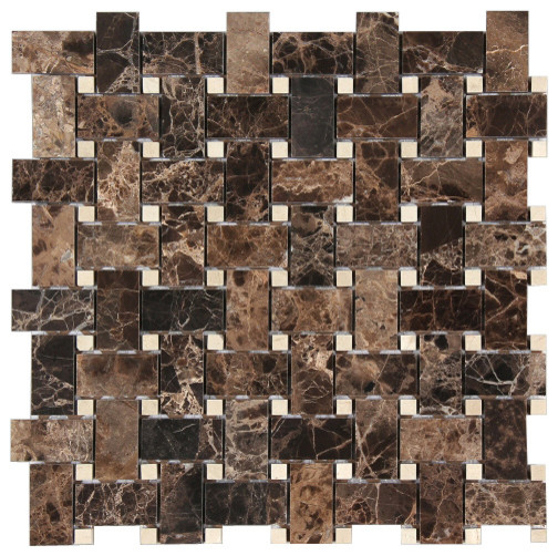 12 X12 Dark Emperador Marble And Crema Marfil Dot Basket Weave 12 X12 Dark Emperador Marble And Crema Marfil Dot Basket Weave