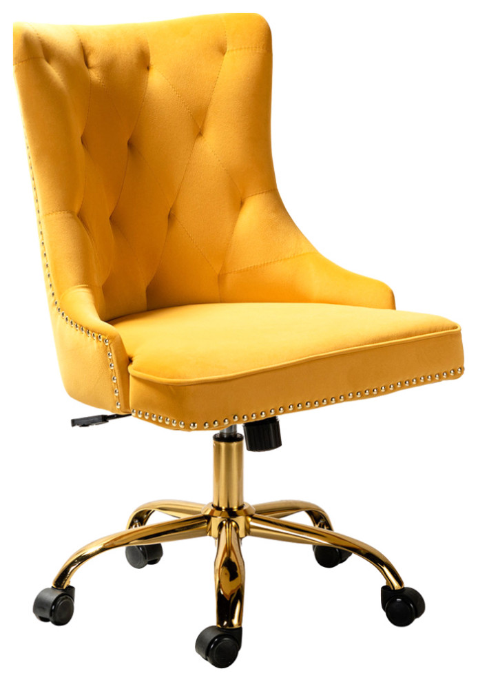 Swivel Task Chair,Velvet Office chair, Mustard