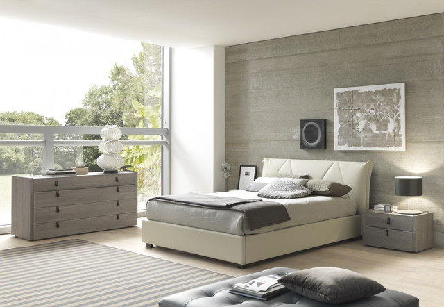 Esprit Modern Eco-Leather Bedroom Set in Grey / Beige