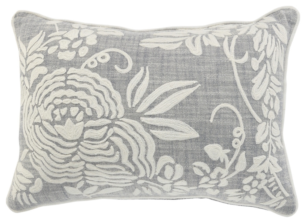 Gray and White Floral Throw Pillow - Contemporary - Decorative Pillows ...